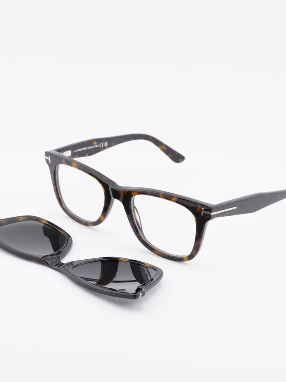 Tom Ford FT5970-B 052 Eyeglasses Havana 50mm Square Frame, Clip-On Creen